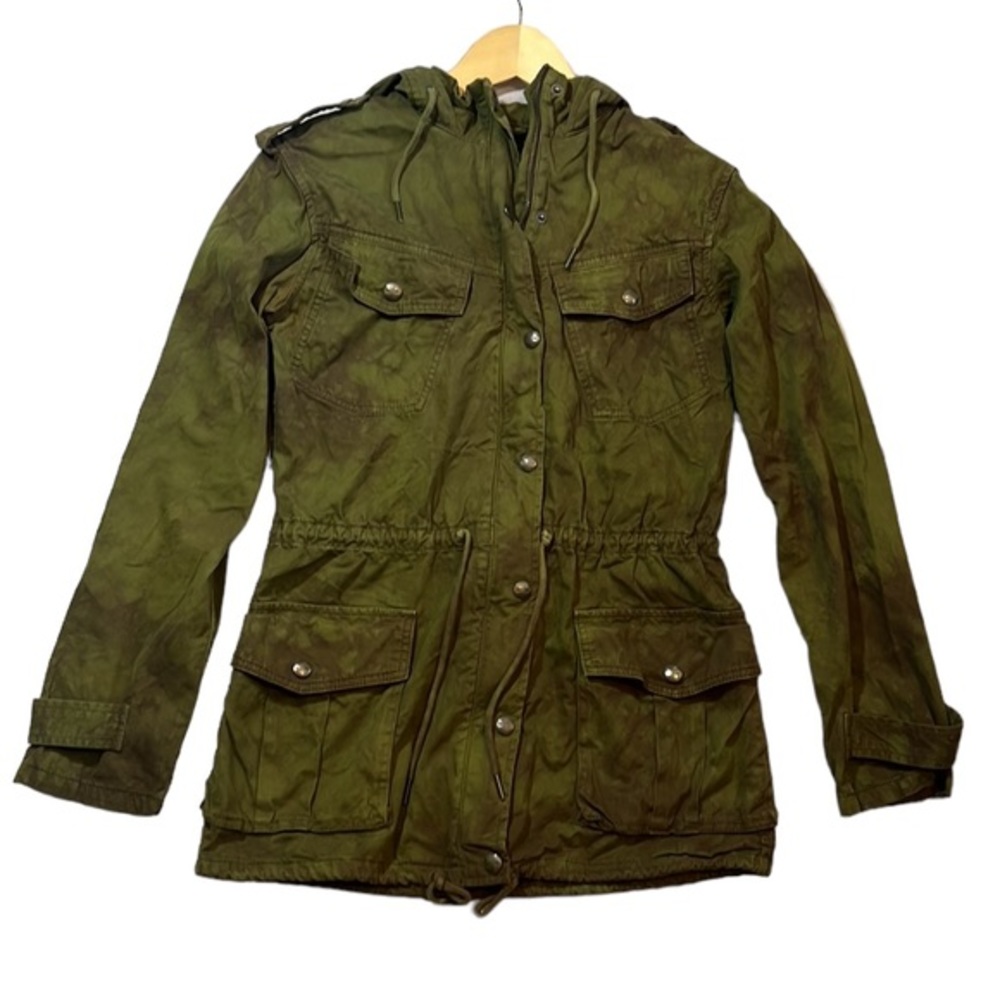 Aritzia Talula Trooper Jacket in Olive Green with a Tie Dye Wash SIze XXXS